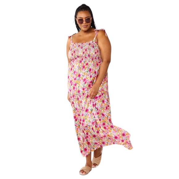 Draper James  Tie Shoulder Smocked  Bodice Tiered MAXI  Sundress - Picture 4 of 16